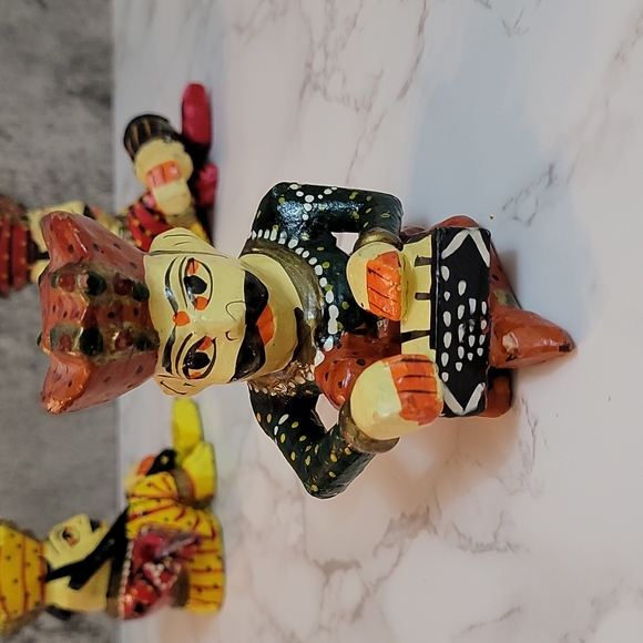 Vintage Rajasthani wooden musicians Babla set of 3 folk art - Picture 5 of 11